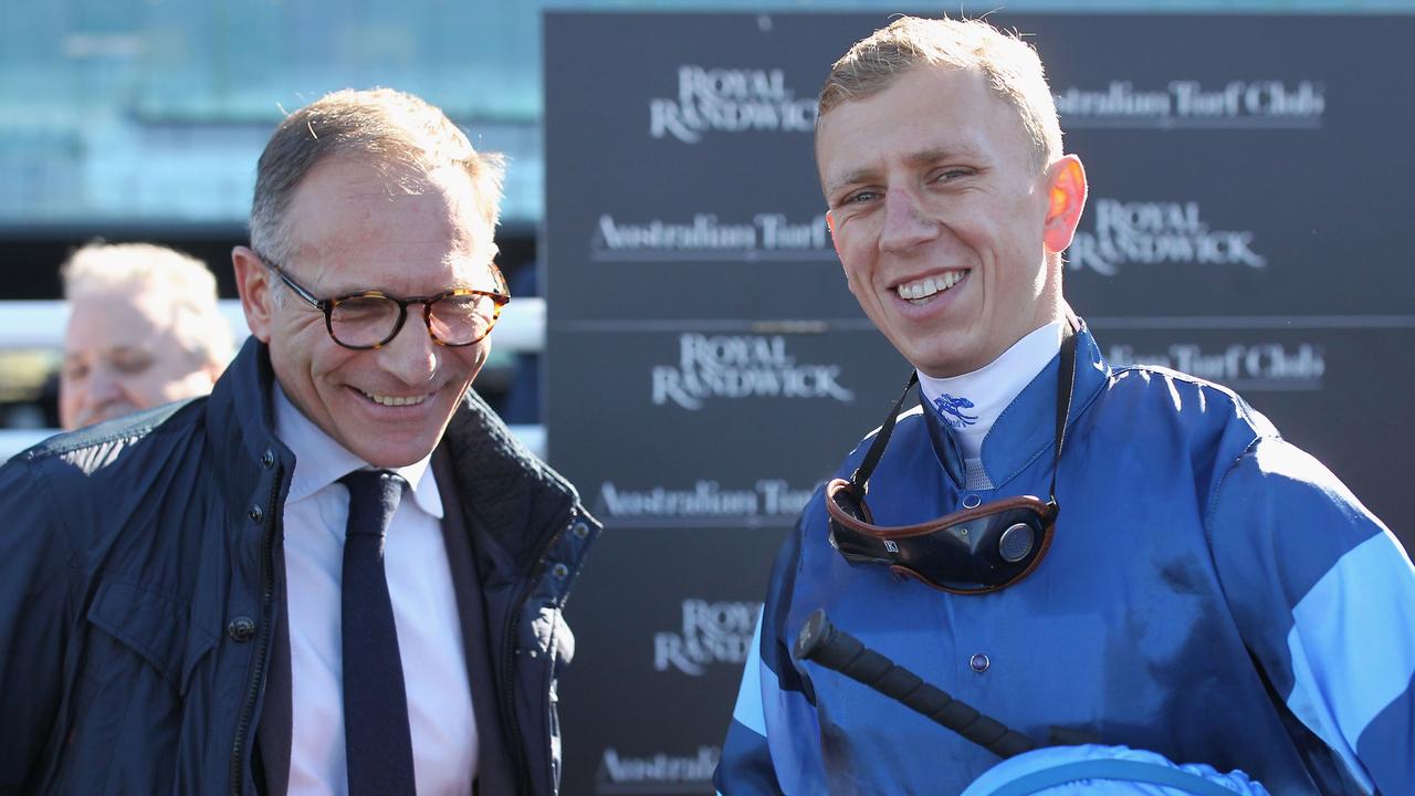 SYDNEY, AUSTRALIA - JULY 21:  Trainer Jean Dubois talks to jockey Jean Van Overmeire after winning race 2 with Gitan during Sydney Racing at Royal Randwick Racecourse on July 21, 2018 in Sydney, Australia.  (Photo by Mark Evans/Getty Images)