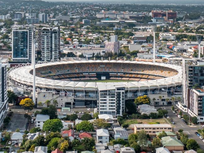 Developing Queensland - Brisbane Queensland Australia - January 10 2023 : Woolloongabba (Gabba) stadium is seen on a summer morning. This stadium is set to welcome Brisbane Olympics summer games in 2032.