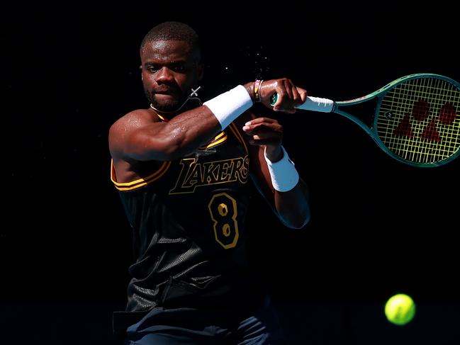 Frances Tiafoe of the United States plays a forehand during a practice session ahead of the 2025 Australian Open. Picture: Kelly Defina