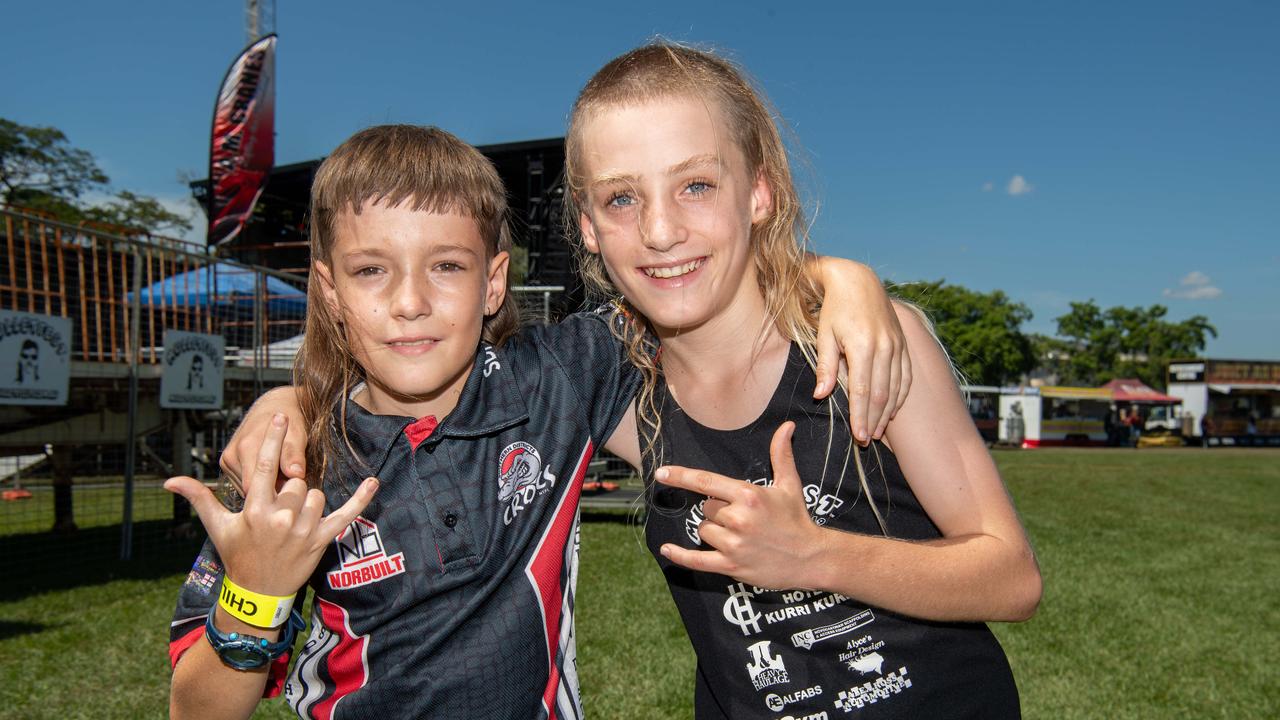 Flynn Jordan Brookes and Max Johnson at the 2024 Top End Rock N Rodeo Muster at the Darwin Showgrounds. Picture: Pema Tamang Pakhrin.