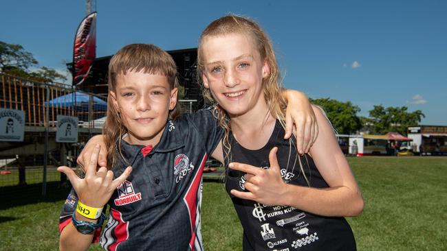 Flynn Jordan Brookes and Max Johnson at the 2024 Top End Rock N Rodeo Muster at the Darwin Showgrounds. Picture: Pema Tamang Pakhrin.