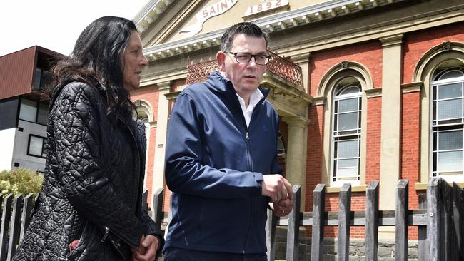 Victorian Premier Daniel Andrews with Geelong MP Chris Couzens before pledging an overhaul of in the treatment of women’s health. Picture: NCA NewsWire/Andrew Henshaw