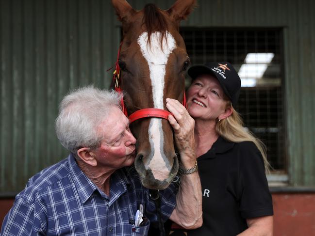 Still a Star with trainer Bill Ryan and daughter Monica before tomorrows All-Star Mile.12th March, Flemington, Melbourne. Picture : Racing Photos/George Salpigtidis