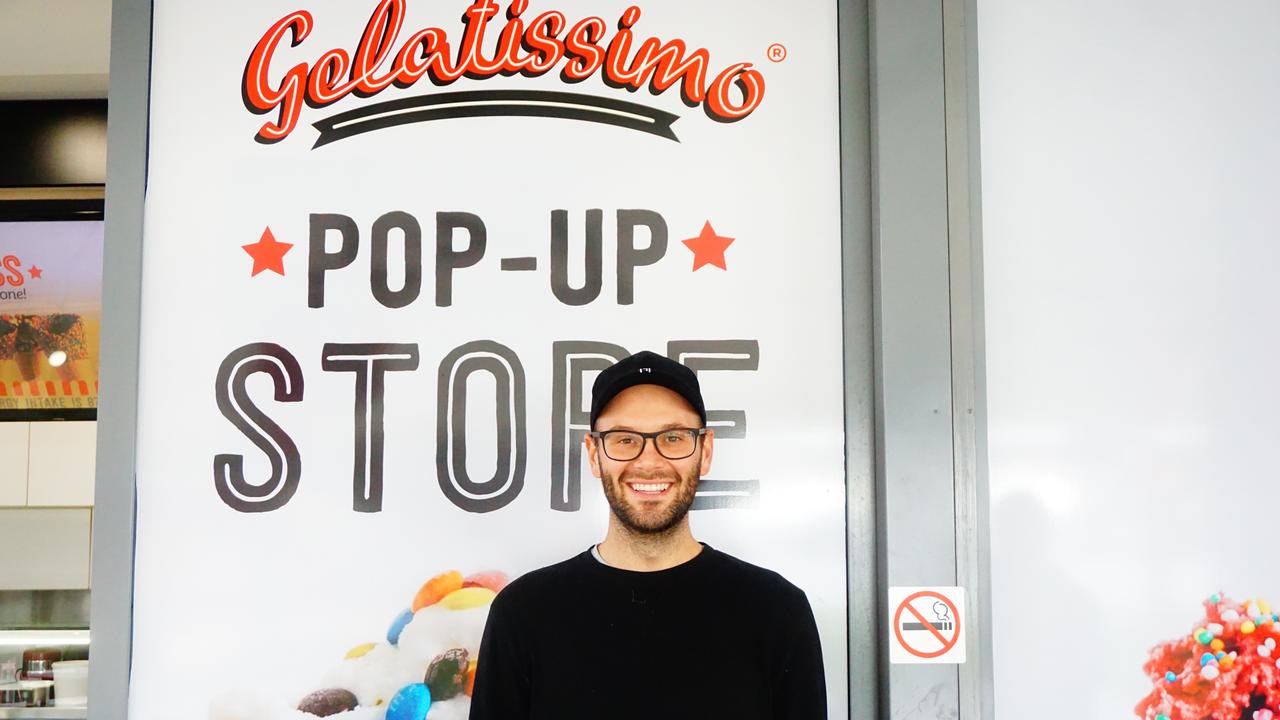 Reece Hignell at a pop up Gelatissimo store in Honeysuckle, Newcastle, which is using a flavour he invented.