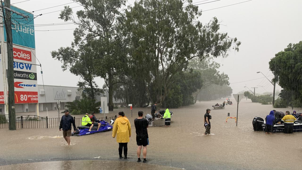 A makeshift boat ramp during record flooding in Lismore on February 28. Picture: Stuart Cumming