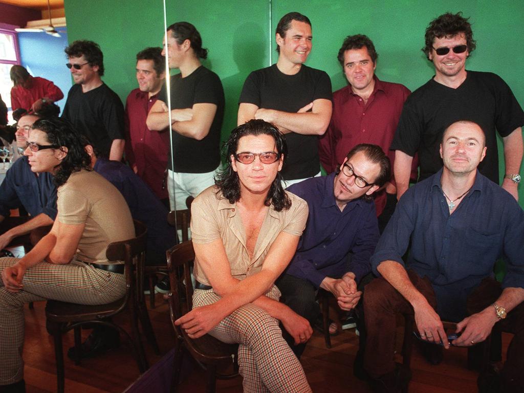 Hutchence with band his INXS bandmates in Sydney.