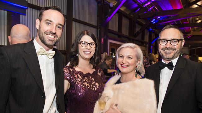 Toowoomba Chamber of Commerce vice-president Harrison Humphries (left), Chantelle Humphries and Bliss and John Bierhoff of Taddio Building Group at Heritage Bank Business Excellence Awards at The Goods Shed, Saturday, October 12, 2019. Picture: Kevin Farmer