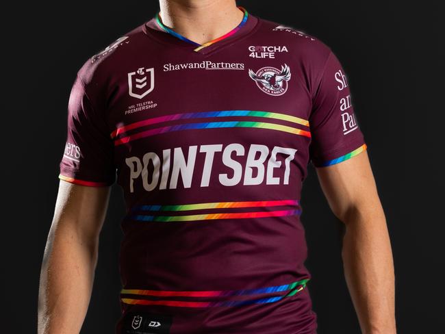 The Sea Eagles ‘pride jersey’ which has split the club. Picture: Manly Digital