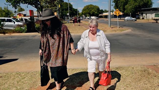 Fran Hodgetts leaves the Katherine Local Court after giving evidence at the inquest into the disappearance of Paddy Moriarty in 2018. Picture: Michael Franchi