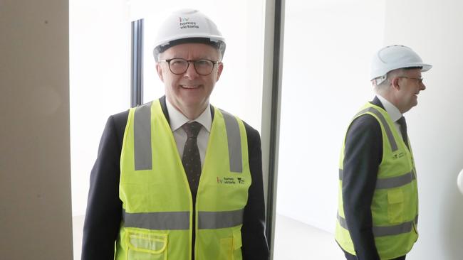 Anthony Albanese during a tour of a new Prahran public housing site in Victoria. Picture: David Crosling/NewsWire