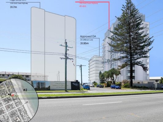 A graphic from developers seeking approval for a 13-level tower at Palm Beach. It shows heights of future approved buildings.