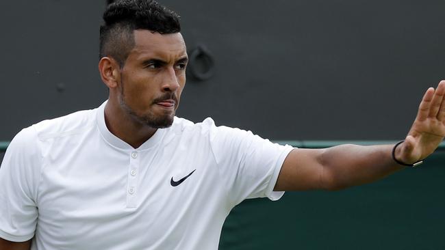 Nick Kyrgios of Australia gestures during his men's singles match against Radek Stepanek.  Picture:  AP