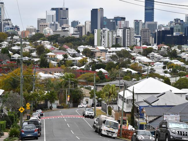 The suburbs of Paddington and Petrie Terrace are seen with the Brisbane CBD skyline in the background in Brisbane, Thursday, August 29, 2019. (AAP Image/Darren England) NO ARCHIVING