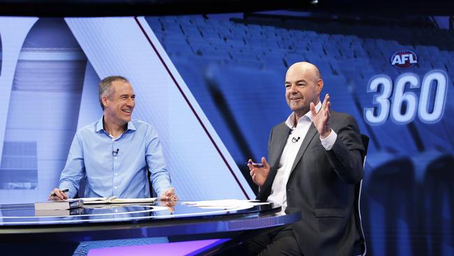 Gerard Whateley &amp; Mark Robinson on their *AFL 360 *set.