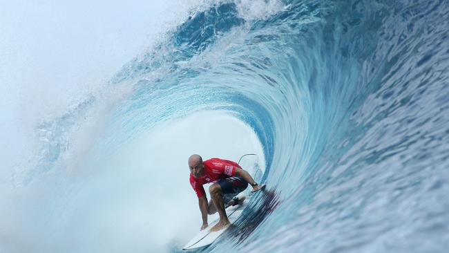 Kelly Slater winning the Billabong Pro Tahiti. Picture: @wsl