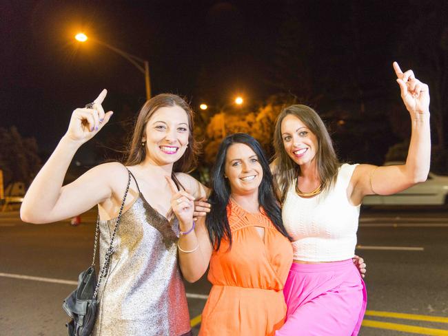 New Year’s Eve 2014 revellers on the streets of Rye Katrina McInnes, Bobbee Newman and her sister April. Picture: Eugene Hyland