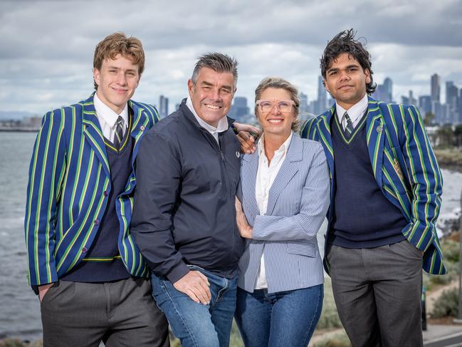 Kip, Mark and Emma Merton and school friend Kendyn Brown, who rang triple-zero. Picture: Jake Nowakowski