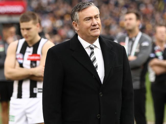 MELBOURNE, VICTORIA - SEPTEMBER 29:  Eddie McGuire, President of Collingwood Football Club,  looks dejected after the 2018 AFL Grand Final match between the Collingwood Magpies and the West Coast Eagles at Melbourne Cricket Ground on September 29, 2018 in Melbourne, Australia.  (Photo by Ryan Pierse/AFL Media/Getty Images)