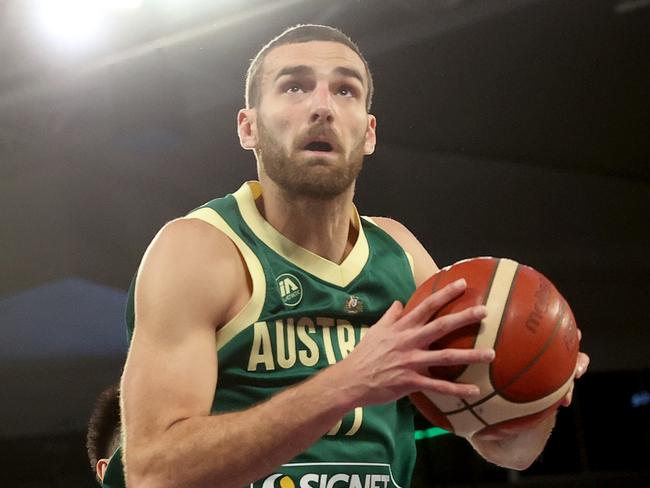 MELBOURNE, AUSTRALIAthe Australian Boomers - JULY 02: Jack McVeigh of the Australian Boomers drives to the basket during the game between the Australia Boomers and China at John Cain Arena on July 02, 2024 in Melbourne, Australia. (Photo by Kelly Defina/Getty Images)