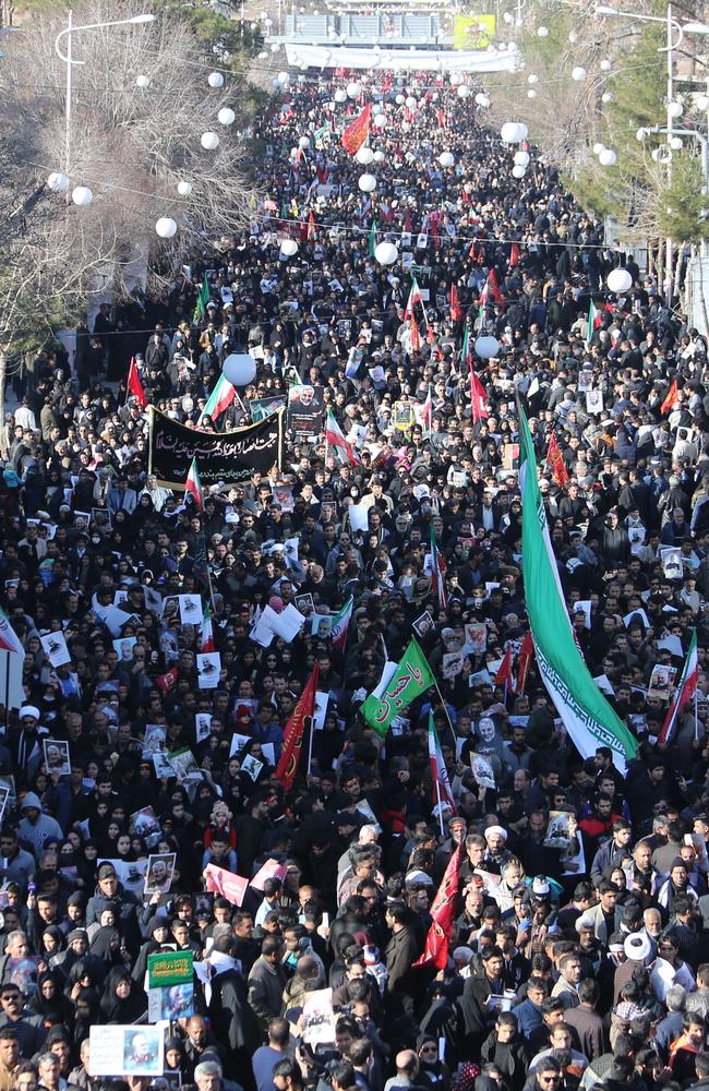 Iranian mourners gather during the final stage of funeral processions for slain top general Qasem Soleimani, in his hometown Kerman. Picture: Atta Kenare/ AFP