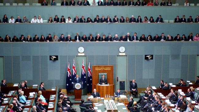 US President George W Bush addressed a joint sitting of parliament, Canberra on October 23, 2003, where he thanked Australia for their assistance in war on Terror. Picture: John Feder