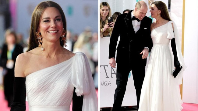 Kate Middleton at the 2023 BAFTAS in a dress she re-wore. Picture: Getty.