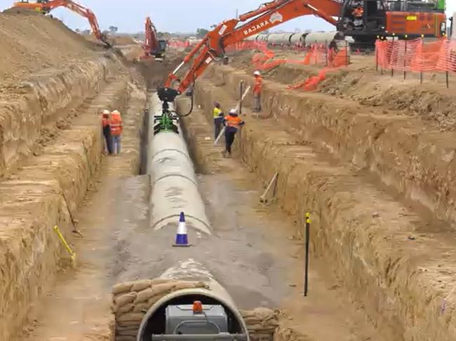 Pipes are being laid for the 28km second stage of the Haughton Pipeline project. Picture: Supplied.