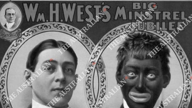 A NT Police TRG award issued in 2015, set to the background of William H. West’s Big Minstrel Jubilee, featuring a caricature of what appears to be a person wearing blackface. Picture – Supplied