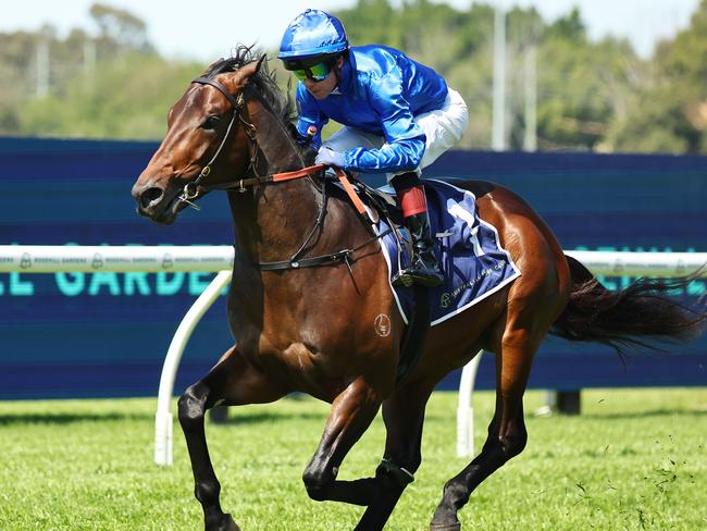 SYDNEY, AUSTRALIA - SEPTEMBER 14: Kerrin McEvoy riding Broadsiding are seen in an exhibition race after Race 1 during Sydney Racing at Rosehill Gardens on September 14, 2024 in Sydney, Australia. (Photo by Jeremy Ng/Getty Images)