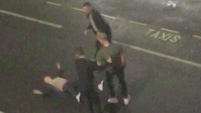 CCTV vision of Ben Stokes fighting with two men in a Bristol Street. Picture via The Sun