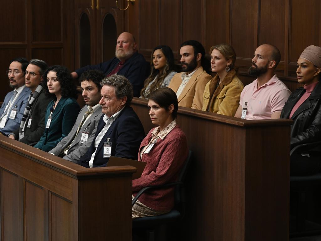Tasma Walton (forefront) plays one of the jurors in the series. Picture: David Dare Parker