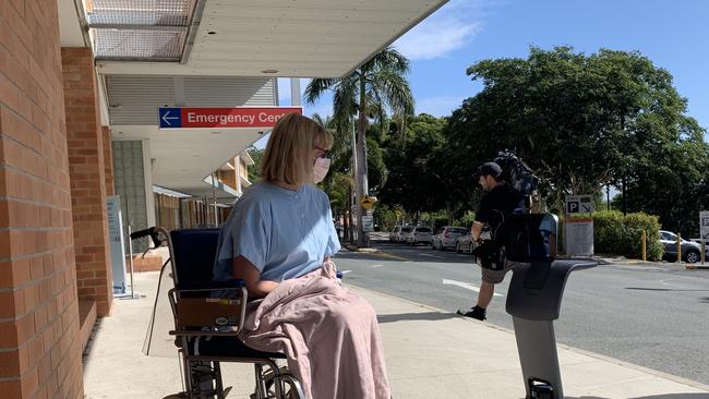 Medical robot, Temi, interacts with a patient outside Greenslopes Private Hospital Emergency Centre. Picture: Tobias Jurss-Lewis