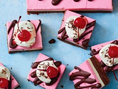 Neapolitan cheesecake slice. Taste.com.au Tim Tam recipes.