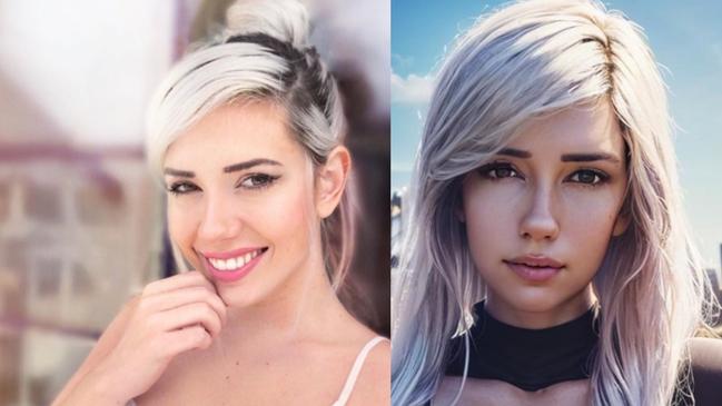 Alanah Pearce, left, is Australian video game writer based in the US. On the right is a deepfake image based on her.