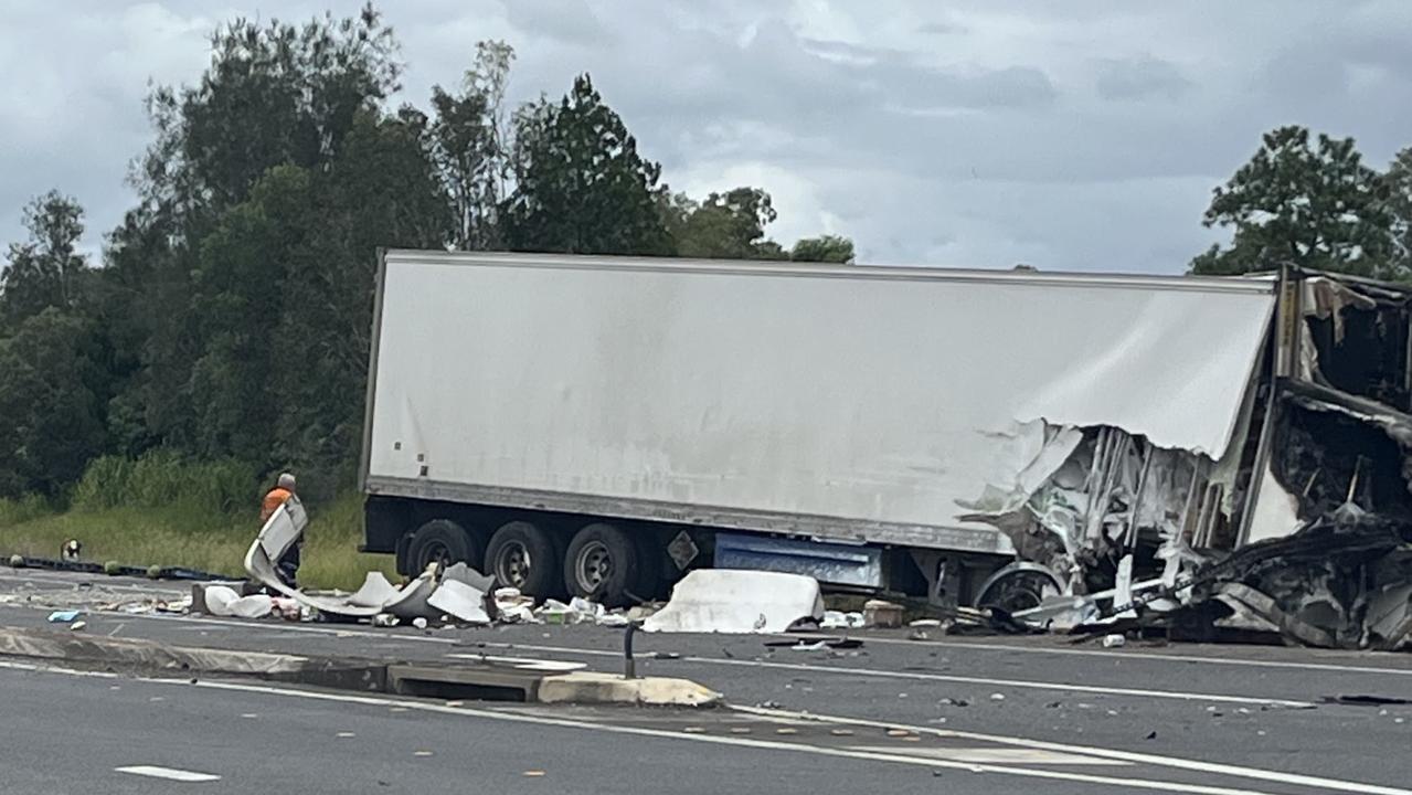 One of the semi trailers in the crash. Photo: Carlie Walker