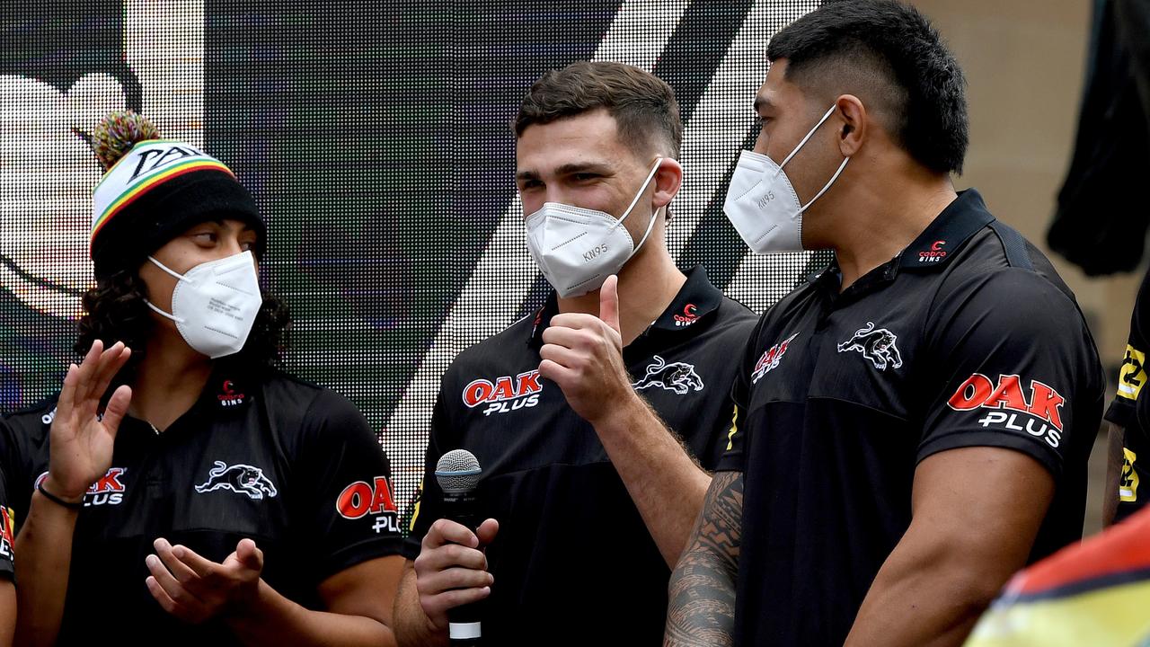 Nathan Cleary of the Panthers greets fans during the NRL Grand Final Fan Fest at King George Square on October 01, 2021 in Brisbane, Australia. (Photo by Bradley Kanaris/Getty Images)