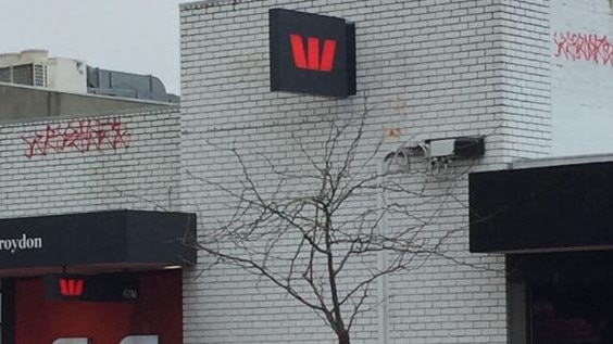 Taggers have left their mark on top of Croydon's Westpac bank branch. Picture: Supplied.