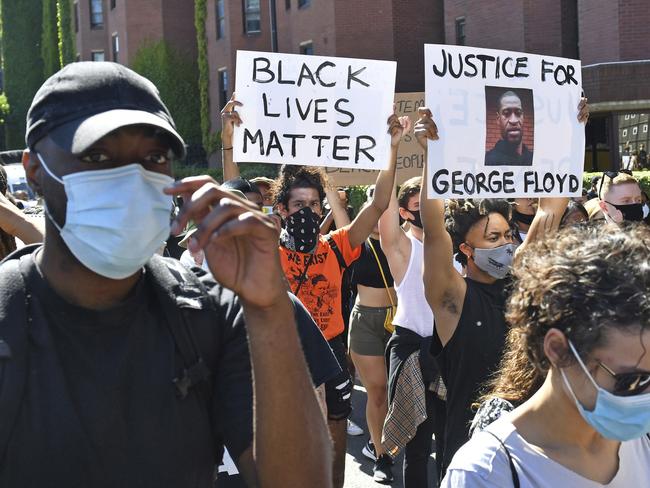 Protests have broken out across the globe over the death of George Floyd, including this one in London. Picture: AP