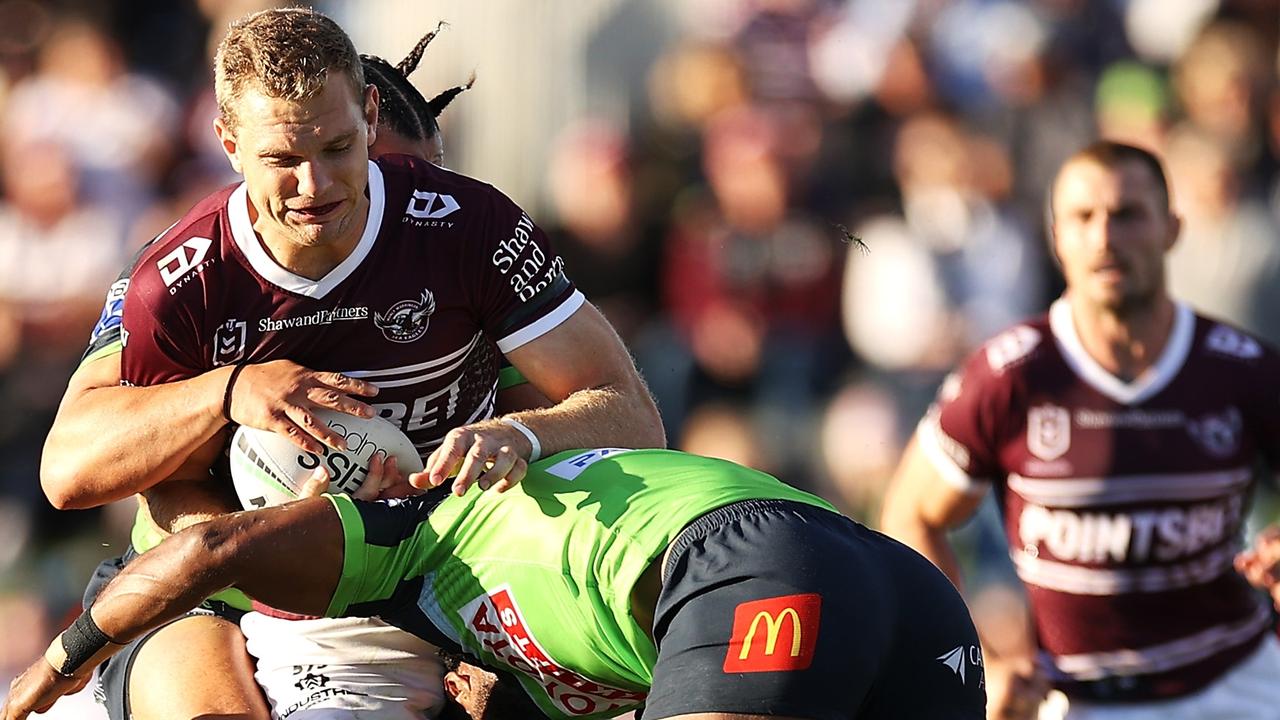 Manly superstar Tom Trbojevic played his best game of the year against the Canberra Raiders. Picture: Getty Images