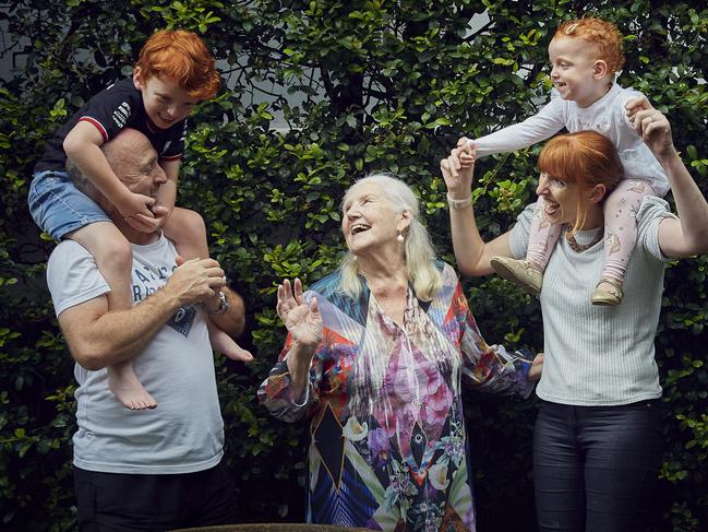 EMBARGO FOR TWAM 02 APRIL 2022. FEE MAY APPLY. TWAM: Surrogate Grandparents: Bondi, Sydney: Diana Olsberg with Dave Ryan (with Alfie) and Shelly McElroy (with Evie Rose). Photo: Nick Cubbin