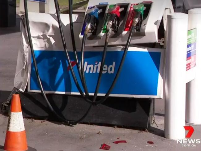 Image of the destroyed petrol bowser. Picture: 7 NEWS