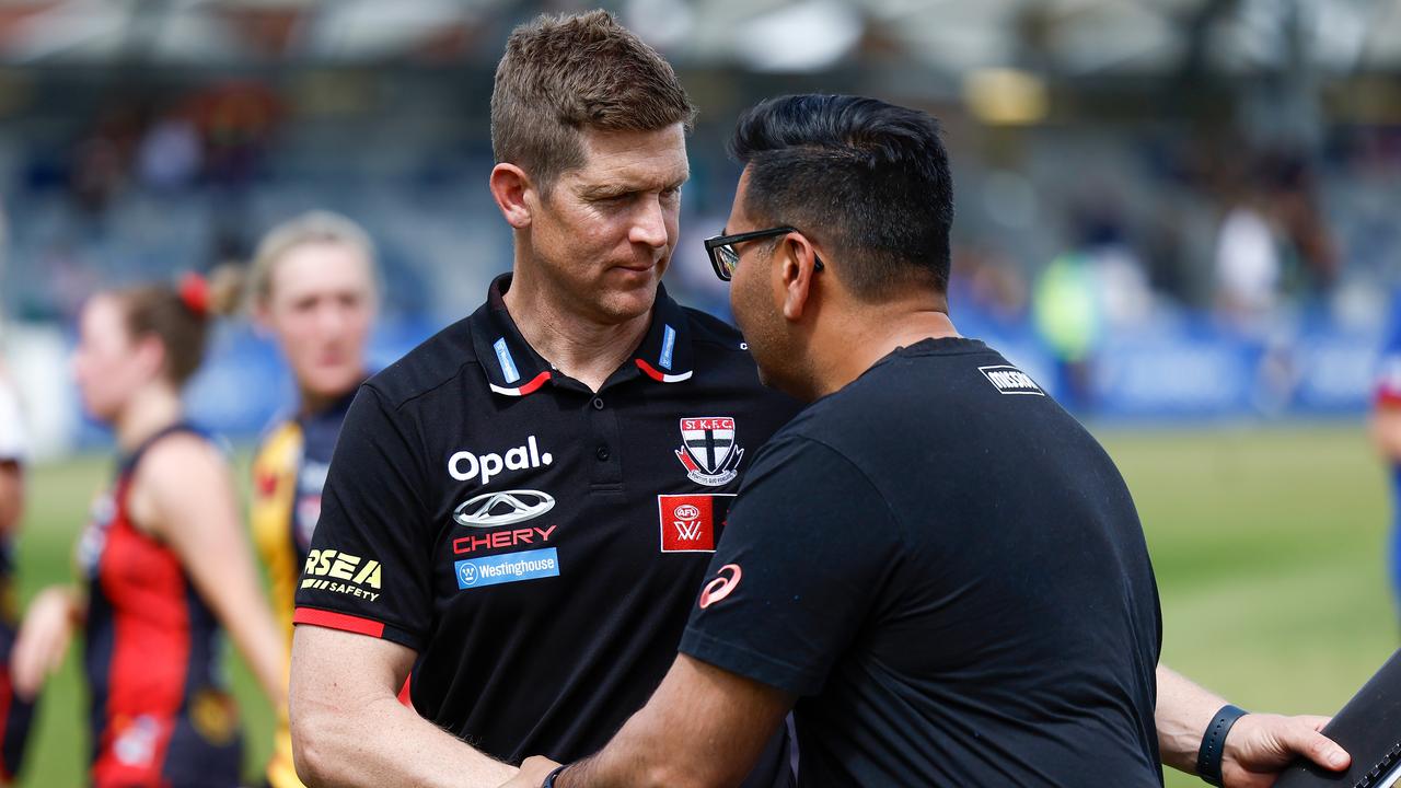 Nick Dal Santo, Senior Coach of the Saints and Ameet Bains, CEO of the Bulldogs. Picture: Michael Willson/AFL Photos via Getty Images