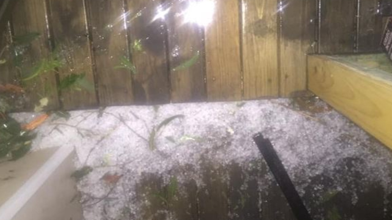 Hail at Bucca during Tuesday night's supercell storm. Picture: Marc Anthony