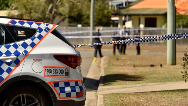 Police at the scene of the drive-by shooting in Gould Street, Kirwan, in Townsville. Picture: Evan Morgan