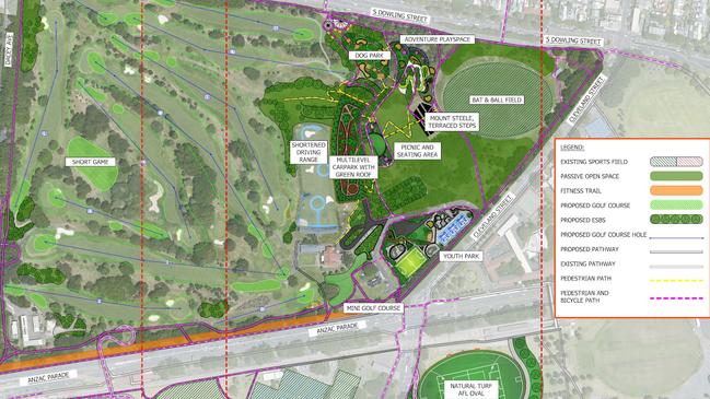 A map of some of the proposed changes to Moore Park South from Golf Collective. Picture: Supplied