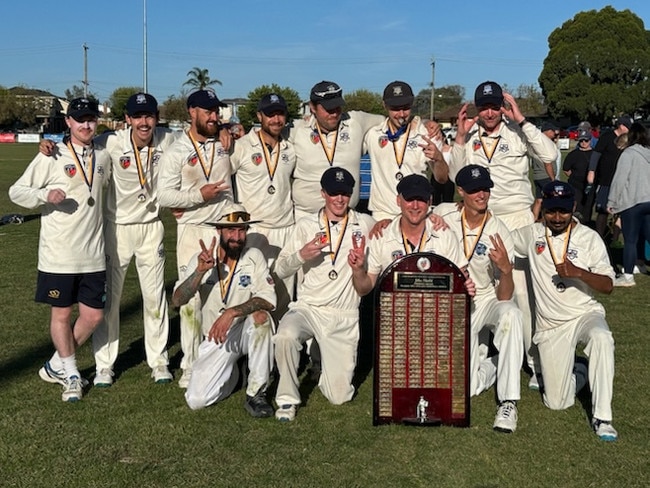 Holy Trinity celebrates its NMCA Luscombe Shield premiership.