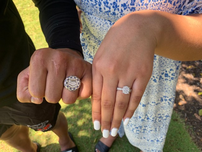 A premiership ring for Brian To'o, and an engagement ring for his partner Moesha. Picture: Fatima Kdouh