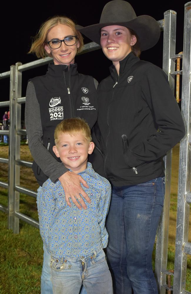 Jema Slotosch with Mia Diplock, 15 and Jamie Hakaraia, 6, all from Rockhampton, at the Sarina CRCA Rodeo. Photo: Janessa Ekert