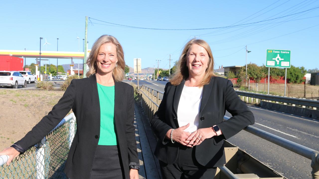 Rebecca White Candidate for Lyons and Minister for Infrastructure, Transport, Regional Development and Local Government Catherine King announcing more than $200 million in funding for Tassie roads. Picture: Elise Kaine