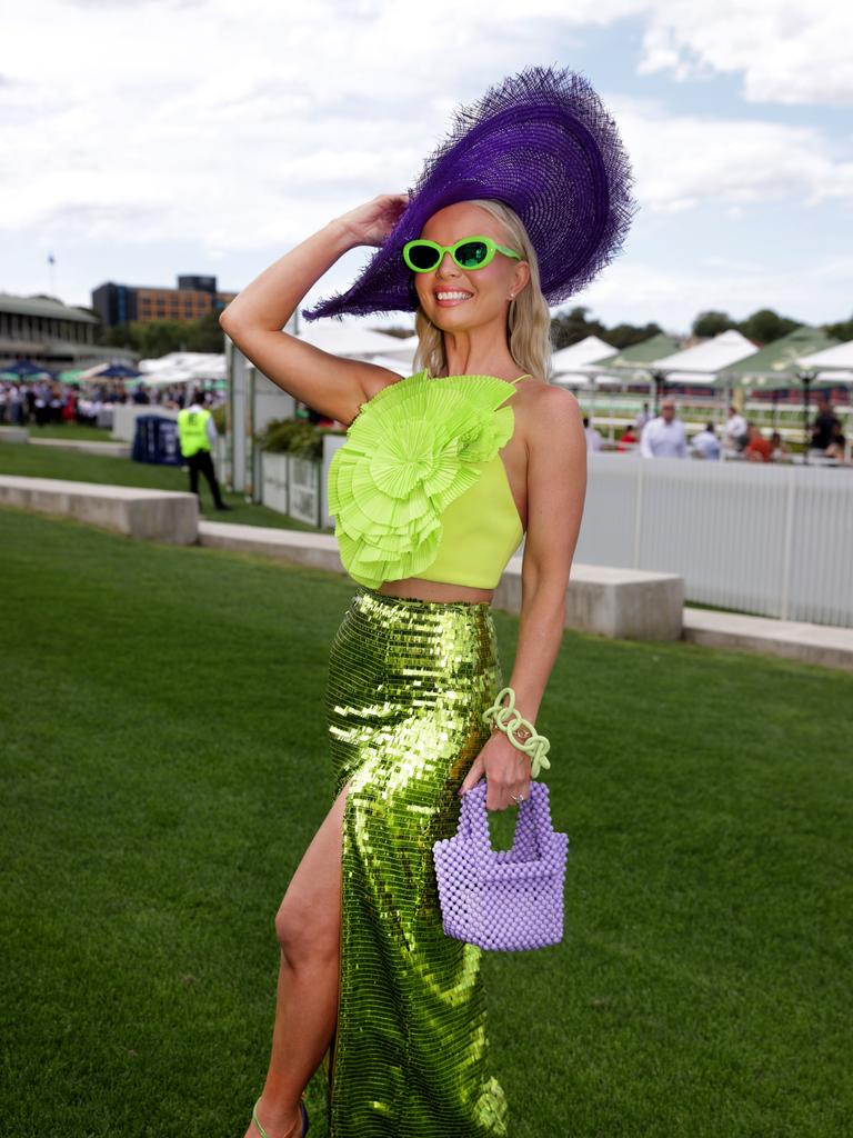 TAB Epsom Day racegoer and milliner Stacey Hemera Roberts at Randwick Racecourse. Jane Dempster/Daily Telegraph.